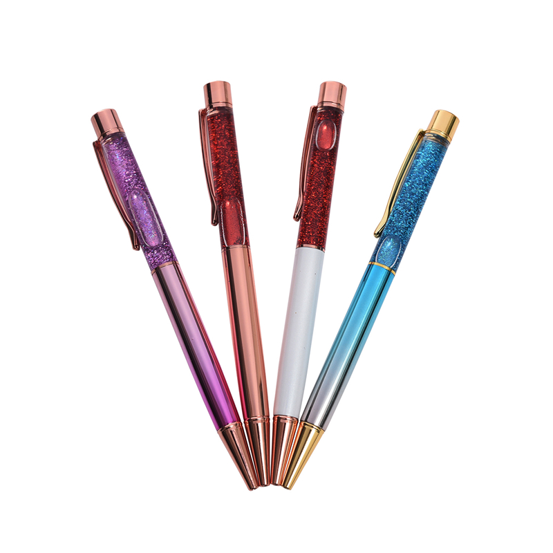 New Design Rose Gold Liquid Foil Metal Ball Pen Gift Promotion Floating Pen DIY Glitter Ballpoint Pens-KR018