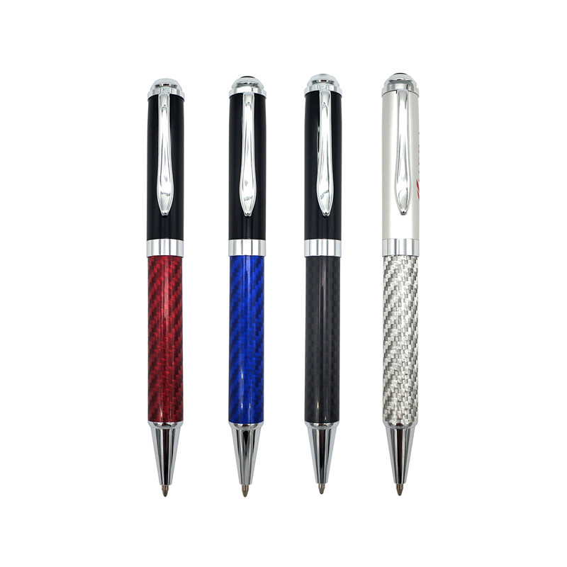 High Quality Professional Business gift office black metal ballpoint carbon fiber pen customized logo-KR057