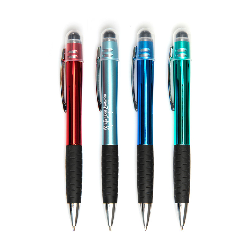 Promotional customized laser logo pen light up pen with soft touch rubber top LED pen-KR6005