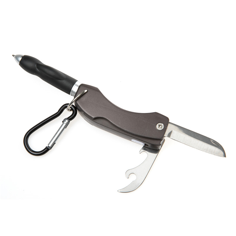 wholesale in stock Creative multi-function folding led light pen bottle opener knife military tool pen-KR9026