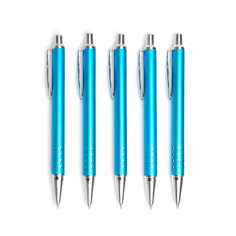 Aluminium pen with a laser engraved logo showing detail on the barrel